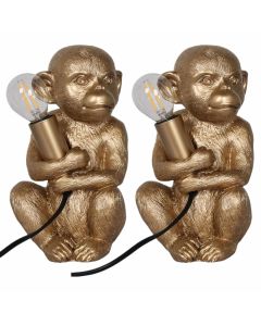 Set of 2 Gold Little Monkey Table Lamp or Bedside Lights