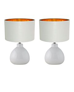 Set of 2 Tuscan - White Ceramic Lamps with Grey & Gold Shade