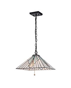 Elstead Lighting - Alderley - TF-ALDERLEY-P - Vintage Bronze Tiffany Art Glass 2 Light Pull Cord Ceiling Pendant Light