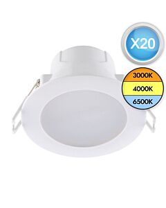 Set of 20 CCT LED Bathroom Downlights - White IP44 Recessed Downlights