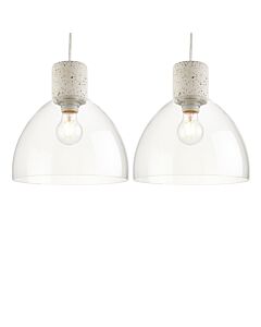 Set of 2 Treson - Clear Glass and White Terrazzo Concrete Pendants