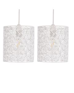 Set of 2 Maui - White Cut Out Metal Leaf Pendant Light Shades