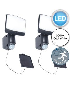 Set of 2 Sunshine - LED Grey Opal IP44 Solar Outdoor Sensor Floodlights