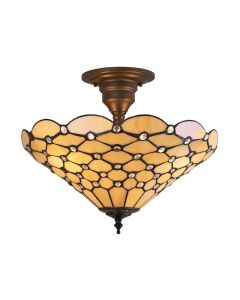 Interiors 1900 - Pearl - 64300 - Dark Bronze Tiffany Glass 3 Light Flush Ceiling Light