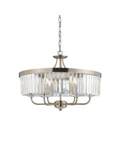 Streisand - Antique Brass Clear Cut Glass 6 Light Ceiling Pendant Light