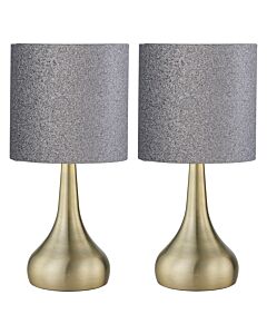 Set of 2 Romana - Antique Brass Touch Table Lamps Glitter Shade
