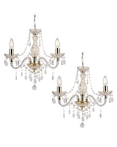 Set of 2 Clear and Gold Marie Therese Style 3 x 40W Chandelier