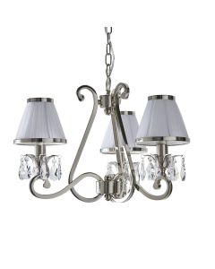 Interiors 1900 - Oksana - 63514 - Nickel Clear Crystal Glass White Pleated 3 Light Chandelier