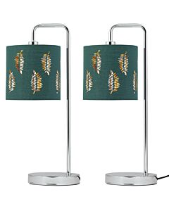 Set of 2 Arched Table Lamps with Dark Green Fern Cut Out Shades