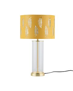 Aura - Satin Brass Table Lamp with Ochre Fern Cut Out Silver Shade