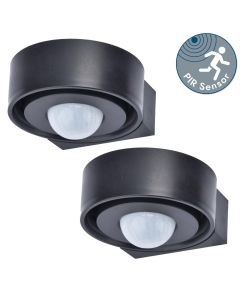 Set of 2 Dawny - Black IP44 Solar Outdoor Sensor Wall Lights