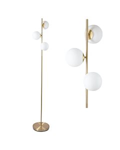 Satin Brass Floor Lamp with Opal Globe Shades