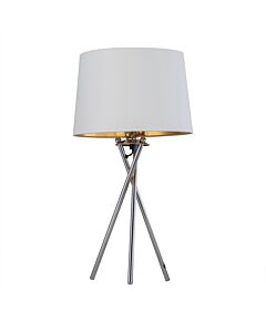 Tripod - Chrome Lamp with White & Gold Fabric Shade