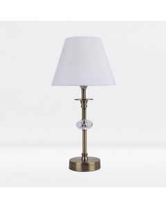Antique Brass Plated Stacked Bedside Table Light Faceted Detail White Fabric Shade