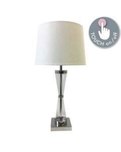 Chrome Plate Table Touch Light with White Cotton Fabric Shade