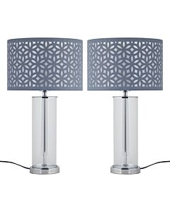 Set of 2 Aura - Chrome Table Lamps with Grey Cut Out Shades