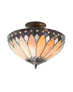 Interiors 1900 - Brooklyn - 63978 - Dark Bronze Tiffany Glass 3 Light Flush Ceiling Light