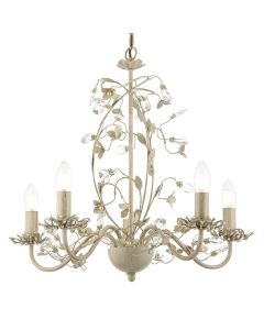 Endon Lighting - Lullaby - LULLABY-5CR - Cream Gold Clear Pearl 5 Light Chandelier