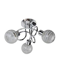 Polished Chrome 3 Way Flush With Striped Glass Shades