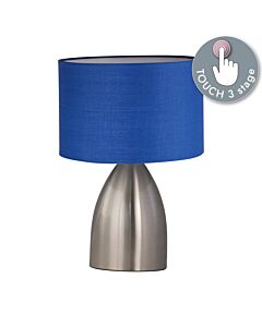 Valentina - Brushed Chrome Touch Lamp with Navy Blue Shade