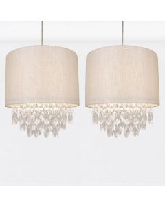 Set of 2 Sparkle Gold Faux Silk Jewelled Pendant Shades