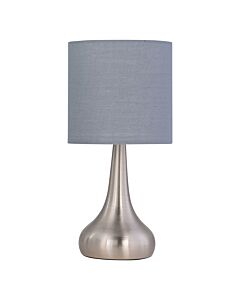 Romana - Brushed Chrome Touch Operated Table Lamp with Grey Cotton Shade