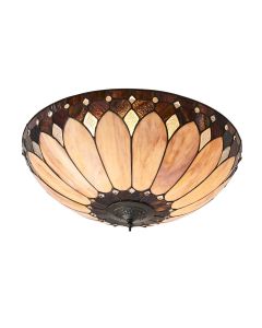 Interiors 1900 - Brooklyn - 63973 - Dark Bronze Tiffany Glass 2 Light Flush Ceiling Light