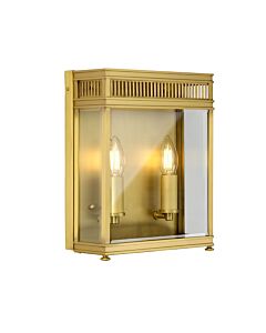 Elstead Lighting - Holborn - HL7-M-BB - Brushed Brass Clear Glass 2 Light IP44 Outdoor Half Lantern Wall Light