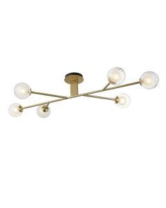 Jacobson - Satin Brass Clear Frosted Glass 6 Light Flush Ceiling Light