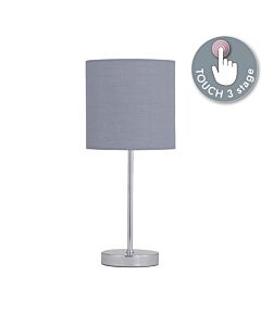 Chrome Touch Operated Table Lamp with Grey Cotton Shade