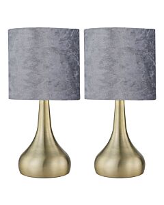 Set of 2 Romana - Antique Brass Touch Table Lamps Crushed Velvet Shade
