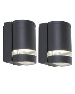 Set of 2 Focus - 35W Dark Grey Clear IP44 Outdoor Wall Washer Lights