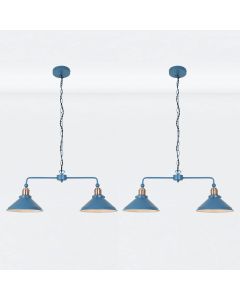 Set of 2 Maxwell - Mirage Blue Brushed Copper 2 Light Bar Ceiling Pendant Lights