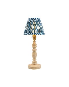 Endon Lighting - Bibury & Ripple 16cm - 115918 - Ash Wood Aged Brass Blue Table Lamp With Shade