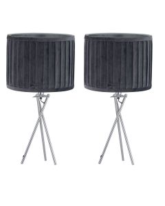 Set of 2 Sundance - Chrome Tripod Table Lamps with Grey Pleated Velvet Shades