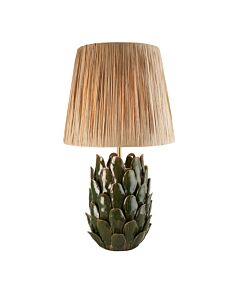 Endon Lighting - Layered Leaf & Raffia 32cm - 116444 - Olive Green Aged Brass Natural Raffia Ceramic Table Lamp With Shade