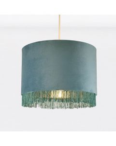 Teal Velvet With Chrome Inner Tassled Light Shade