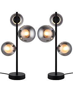 Set of 2 Cole - Black with Smoke Glass 3 Light Lamps