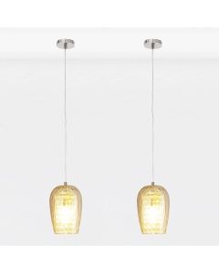 Set of 2 Dimpled Glass and Jewelled Pendant Lights