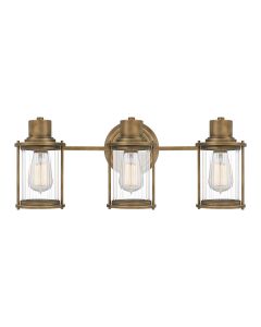 Quoizel Lighting - Riggs - QZ-RIGGS3-BATH-WS - Brass Clear Ribbed Glass 3 Light IP44 Bathroom Wall Light