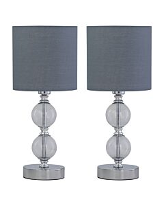 Set of 2 Chrome Two Ball Table Lamp with Grey Cotton Shades