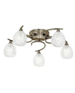 Endon Lighting - Boyer - BOYER-5AB - Antique Brass Clear Glass 5 Light Flush Ceiling Light