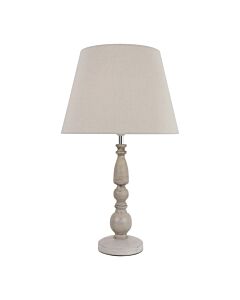 Grey Wash Wood Effect 59cm Table Lamp with And Grey Cotton Shade