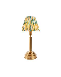 Endon Lighting - Upton Rechargeable & Ikat 16cm - 114887 - LED Aged Brass Yellow Jade Touch Table Lamp With Shade