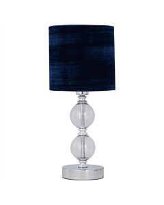 Chrome Two Ball Table Lamp with Navy Blue Crushed Velvet Shade