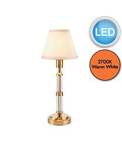 Endon Lighting - Morton Rechargeable & Ivy 16cm - 114849 - LED Aged Brass Vintage White Touch Table Lamp With Shade