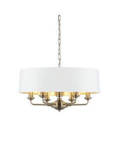 Endon Lighting - Highclere - 98933 - Antique Brass Vintage White 6 Light Ceiling Pendant Light