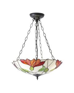 Interiors 1900 - Botanica - 70946 - Dark Bronze Tiffany Glass 3 Light Ceiling Pendant Light