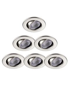 Set of 6 Satin Nickel Fire Rated 6W LED 3000K Tilt Recessed Downlights
