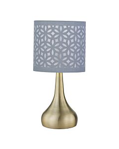 Romana - Antique Brass Touch Table Lamp with Grey Laser Cut Shade